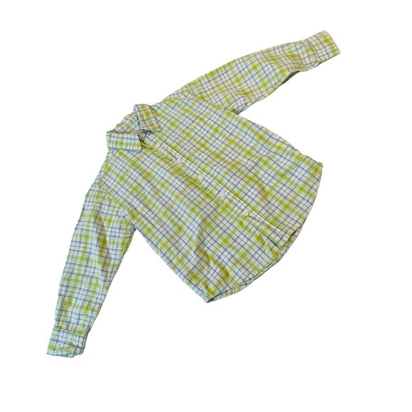 Sonoma Lifestyle Boys Plaid Long Sleeve Shirt M 5/6 100% Cotton Green & Blue - Picture 2 of 7
